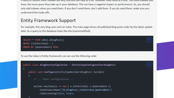Entity Framework and ordered indexes