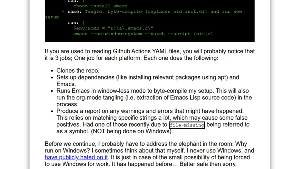 Github Actions workflow for my Emacs config?! - Why would I even do that?
