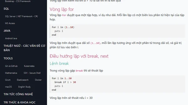 Các vòng lặp while until for do trong Ruby
