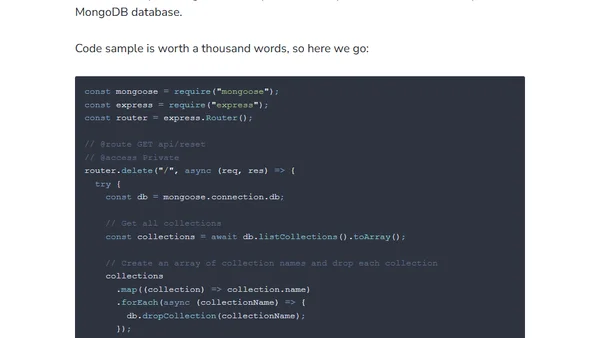 How to drop all collections in a MongoDB database using Mongoose