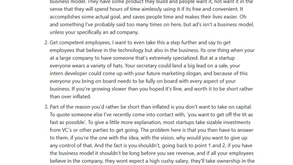 Takeaways for a startup
