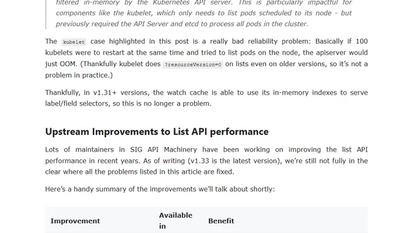 Kubernetes List API performance and reliability