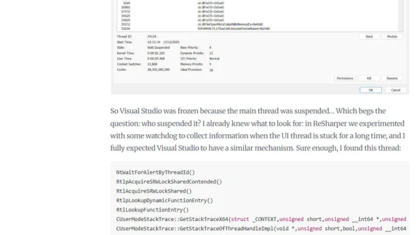 Investigating a deadlock in Visual Studio