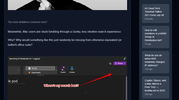 Where's the CTRL+E search in OneNote for mac?