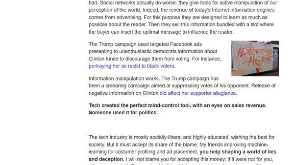 Data science instrumenting social media for advertising is responsible for todays politics