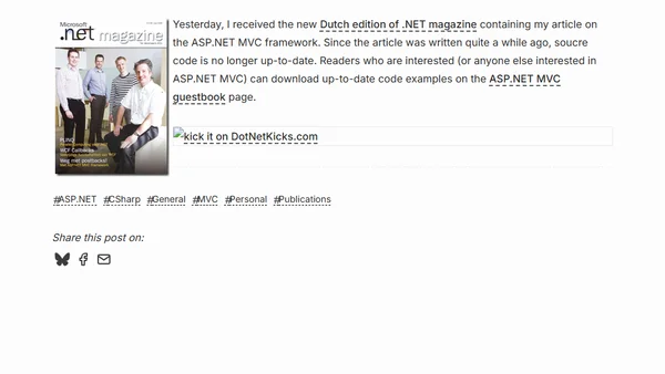 Article on ASP.NET MVC in .NET magazine #21