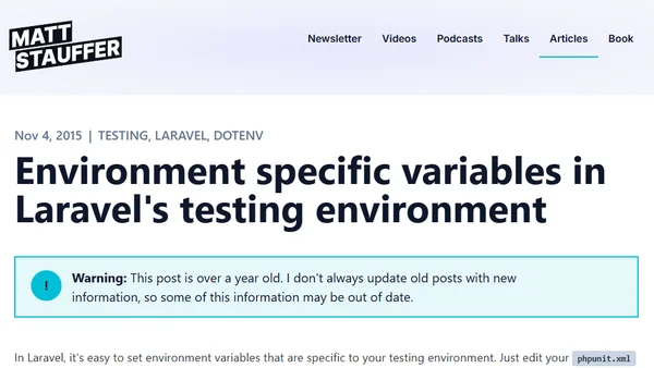 Environment specific variables in Laravel's testing environment