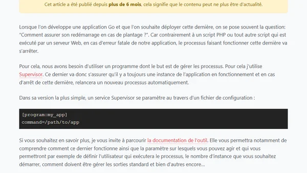 Assurer le redémarrage d'une application Go en cas de plantage