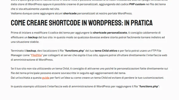 Come creare shortcode in WordPress