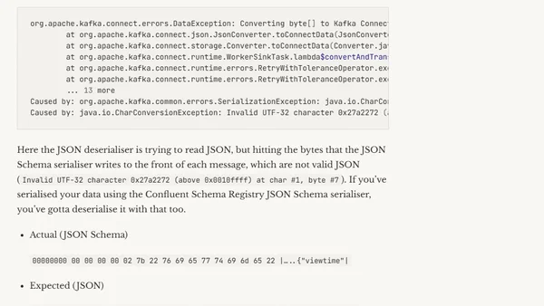 Why JSON isn't the same as JSON Schema in Kafka Connect converters and ksqlDB (Viewing Kafka messages bytes as hex)