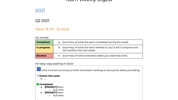 Weekly Digests to Increase Visibility and Transparency