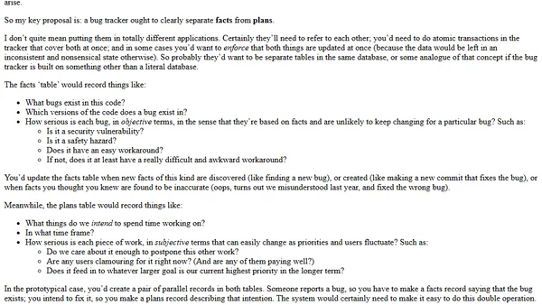 Separation of concerns in a bug tracker