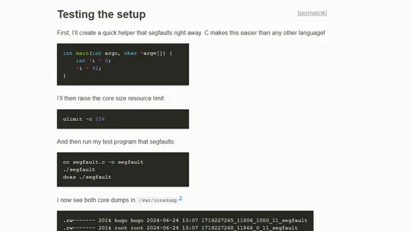Notes on saving coredumps