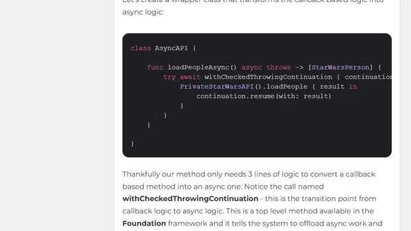 Refactor A Private Callback Based API To Use Async/Await | The Swift Dev Blog