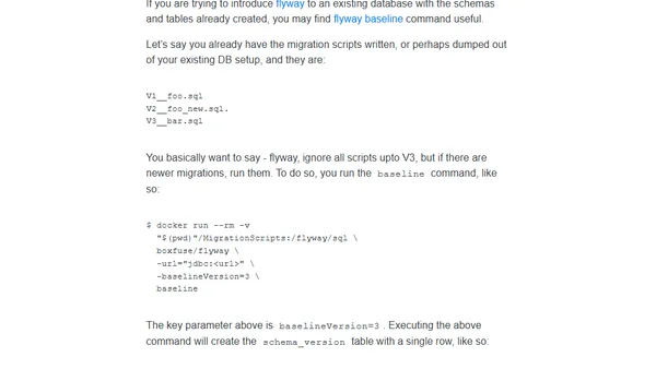 flyway baseline Introducing flyway migrations into existing database