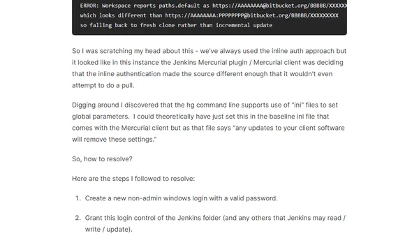 Configure Mercurial Pull with HTTP Authentication for Jenkins on Windows