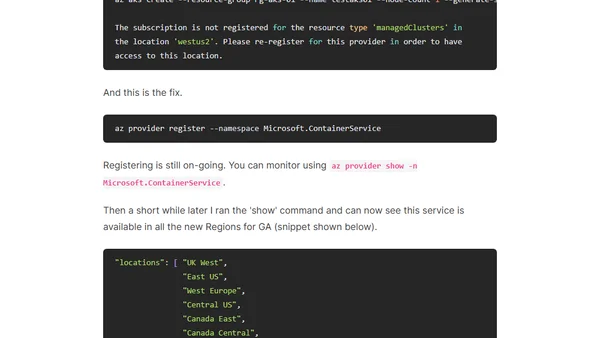 Fix Provider error in Cloud Shell when using AKS in a new Azure Region