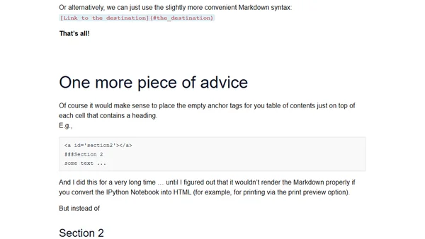 Creating a table of contents with internal links in IPython Notebooks and Markdown documents