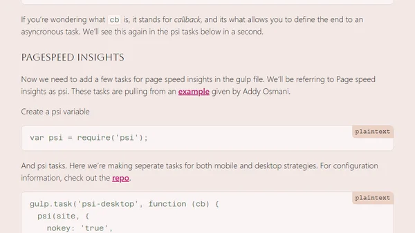 Setting up PageSpeed Insights to test Performance Locally via Gulp