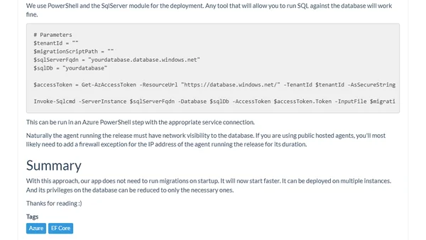 Deploying EF Core migrations in release pipelines