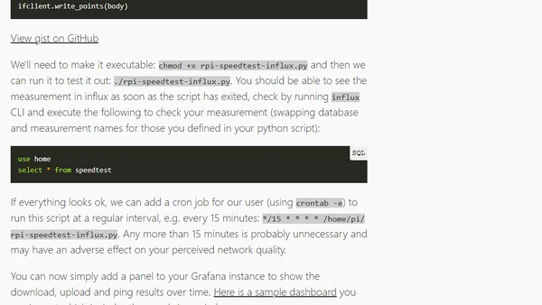 Collecting SpeedTest results in Influx on Raspberry Pi