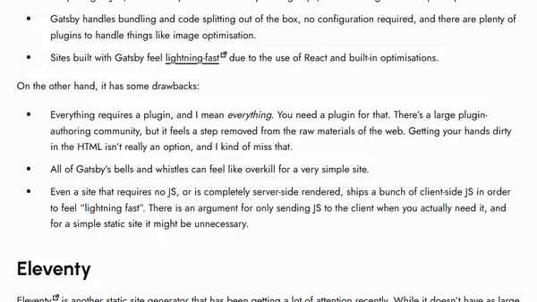 From Gatsby to Eleventy: Choosing a Static Site Generator for a Personal Site
