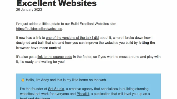 Update to Build Excellent Websites