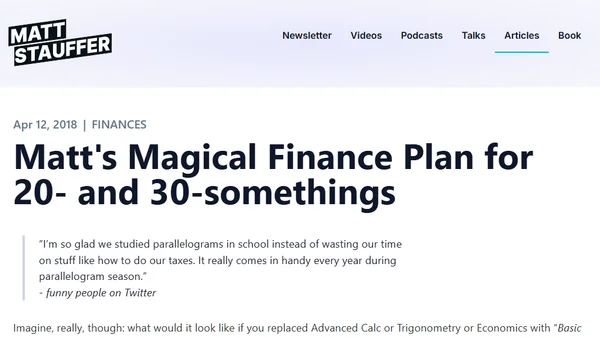 Matt's Magical Finance Plan for 20- and 30-somethings