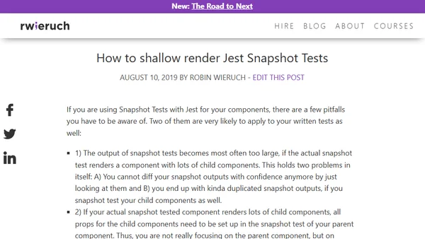 How to shallow render Jest Snapshot Tests