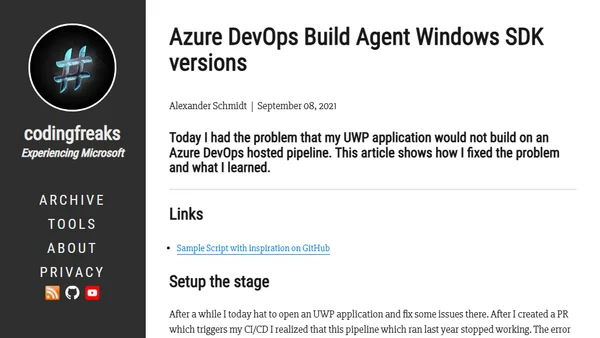 Azure DevOps Build Agent Windows SDK versions