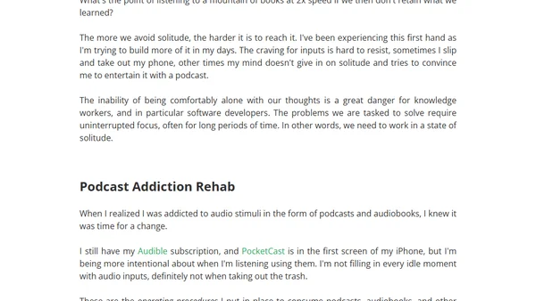 Why I'm cutting back on podcasts and audiobooks