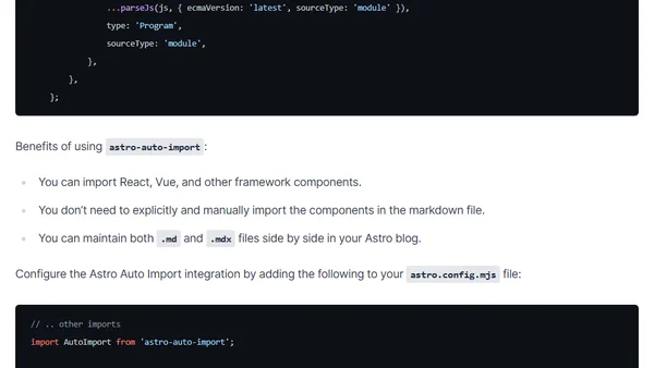 Component auto import in Astro framework