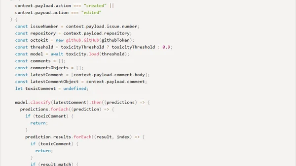 Creating a Github action to detect toxic comments using TensorFlow.js