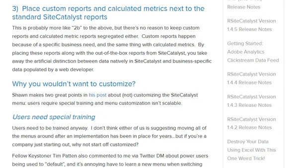 For Maximum User Understanding, Customize the SiteCatalyst Menu