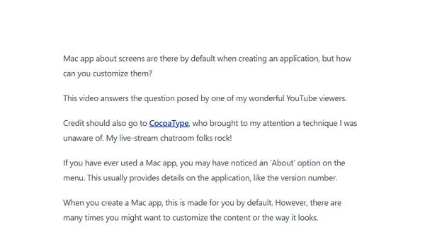 How to customize a Mac app About screen