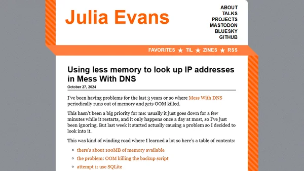 Using less memory to look up IP addresses in Mess With DNS