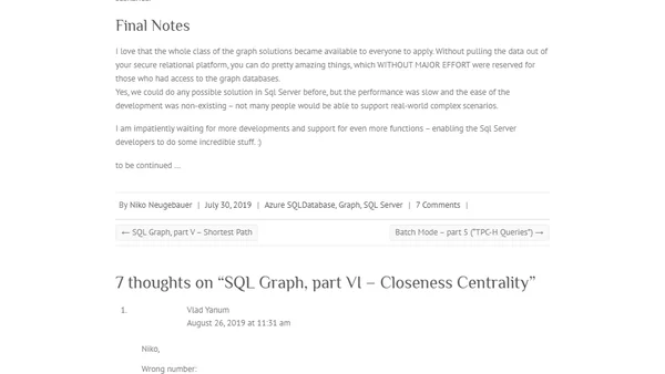 SQL Graph, part VI – Closeness Centrality