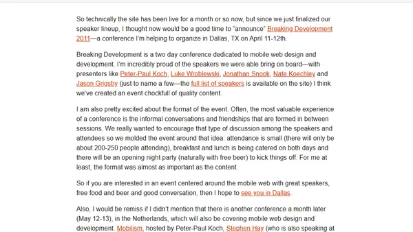 Announcing Breaking Development 2011