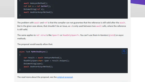 C# 13: Allow ref and unsafe in iterators and async