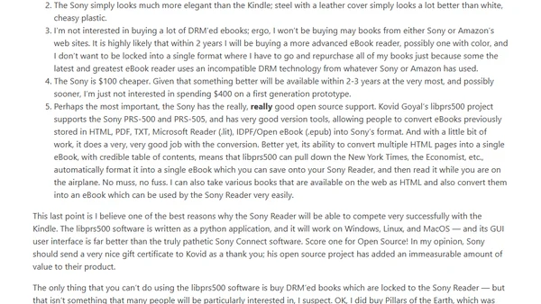 Why I purchased the Sony PRS-505 Reader