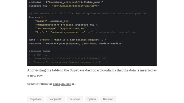Adding new entries to a Supabase postgres table via REST API