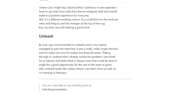 2026 January. Leaving Splunk/Cisco