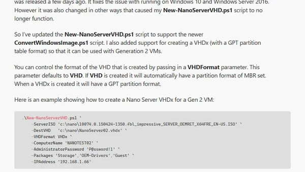 New-NanoServerVHD Updated to support changes in Convert-WindowsImage