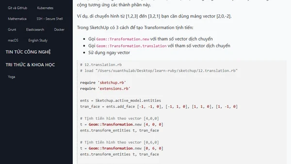 Biến đổi với Transformation trong SketchUp Ruby