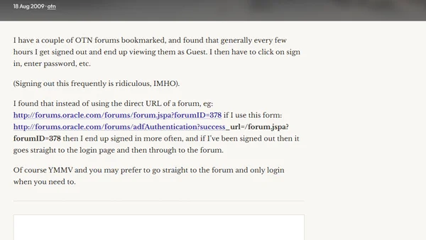 OTN forums - different URL to get prompted to login less often