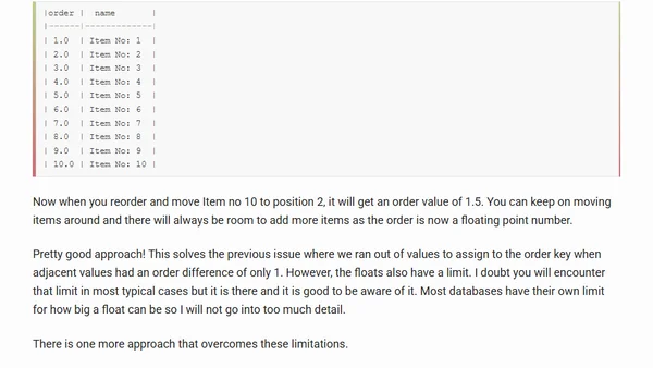 How to Efficiently Reorder or Rerank Items in Database