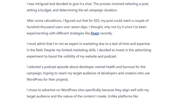 Paying for WordPress advertising, an experiment