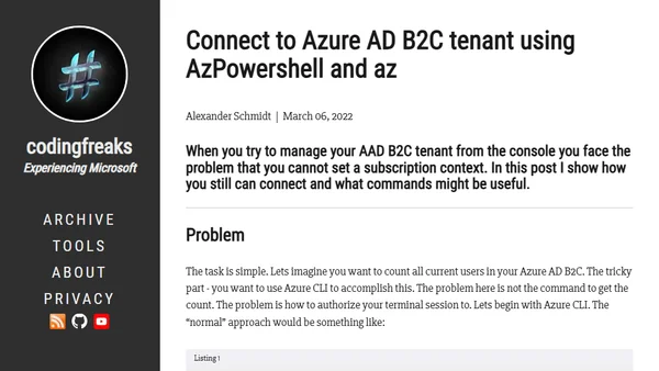 Connect to Azure AD B2C tenant using AzPowershell and az