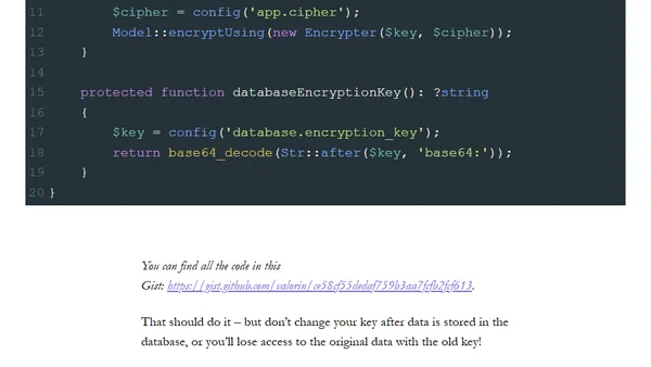 Using a Custom Key for Encrypted Cast Model Attributes in Laravel