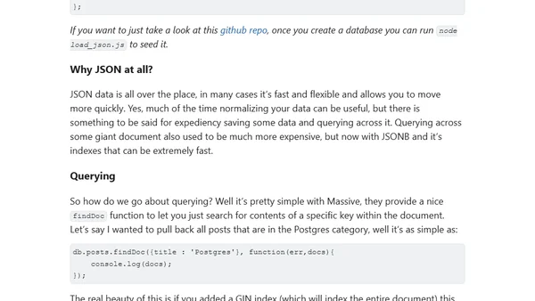 Postgres and Node - Hands on using Postgres as a Document Store with MassiveJS